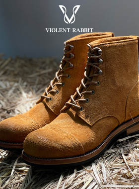 VR兔爷V105猪脸伞兵靴男款CFS反绒皮土黄色工装靴高帮手工固特异