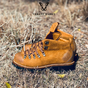 靴男水洗做旧CFS反绒皮三明治底手工固特异户外鞋 山脉工装 VR兔爷