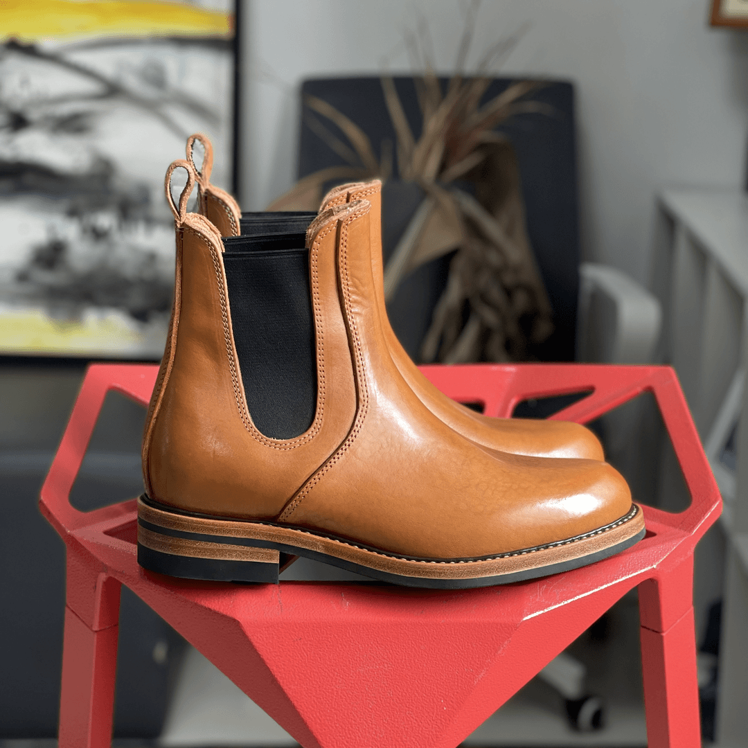 VR兔爷焦糖牛肩皮切尔西靴手工固特异皮靴男套 脚短靴休闲短筒靴