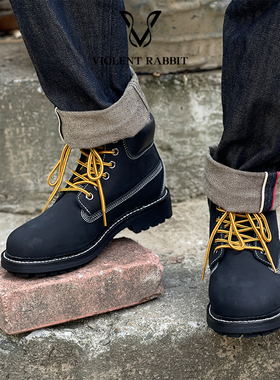 VR兔爷秋冬中帮大黑靴固特异头层牛皮鞋马丁靴牛皮短靴男大黄靴