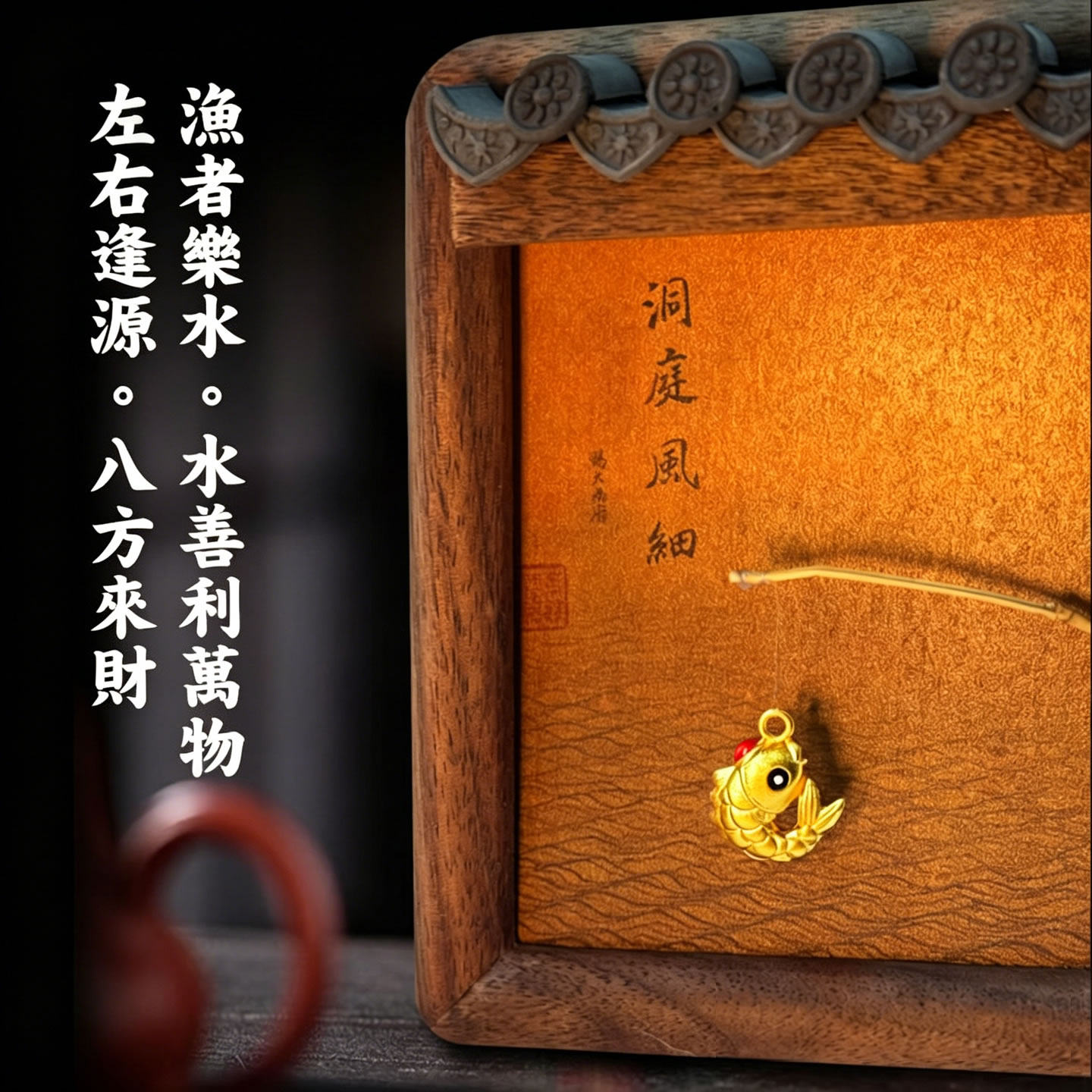 黑胡桃创意微缩真瓦意境会动鱼趣