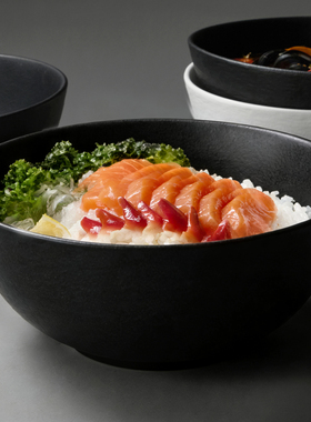 米立风物日式陶瓷大碗沙拉碗黑色餐具冰镇刺身碗家用汤碗水煮鱼盘