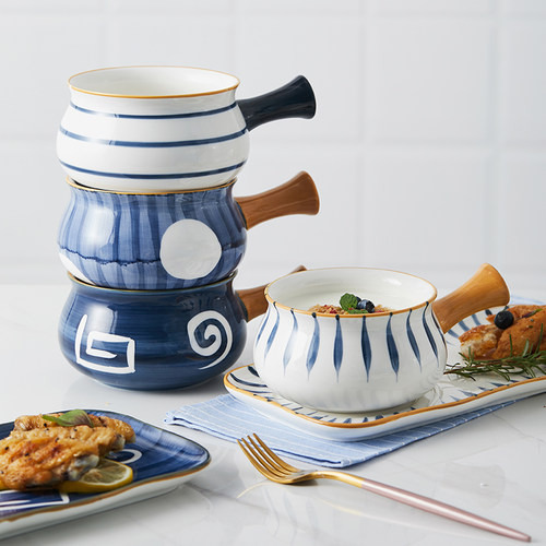 米立风物早餐餐具套装轻奢精致网红餐盘一人食手柄碗创意陶瓷盘子