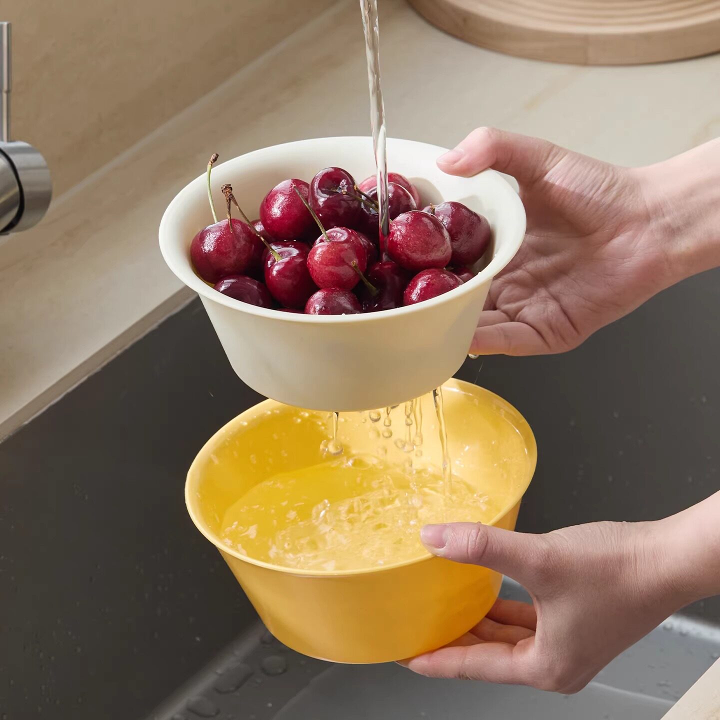 米立风物洗水果沥水篮双层洗菜盆滤水篮塑料菜篮子厨房洗菜神器