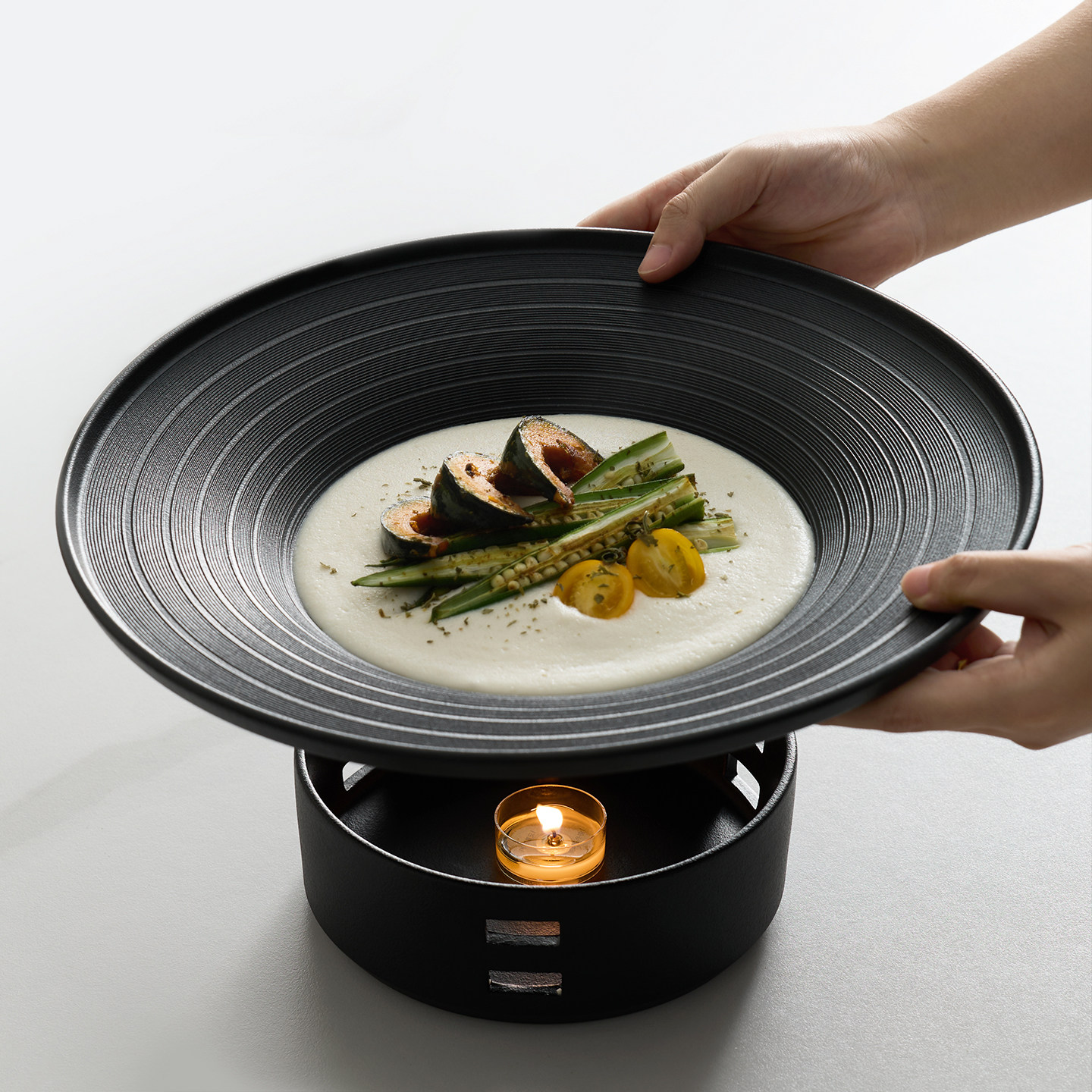 米立风物2026新款盘子陶瓷菜盘蜡烛加热保温明炉高级感家用干锅盘