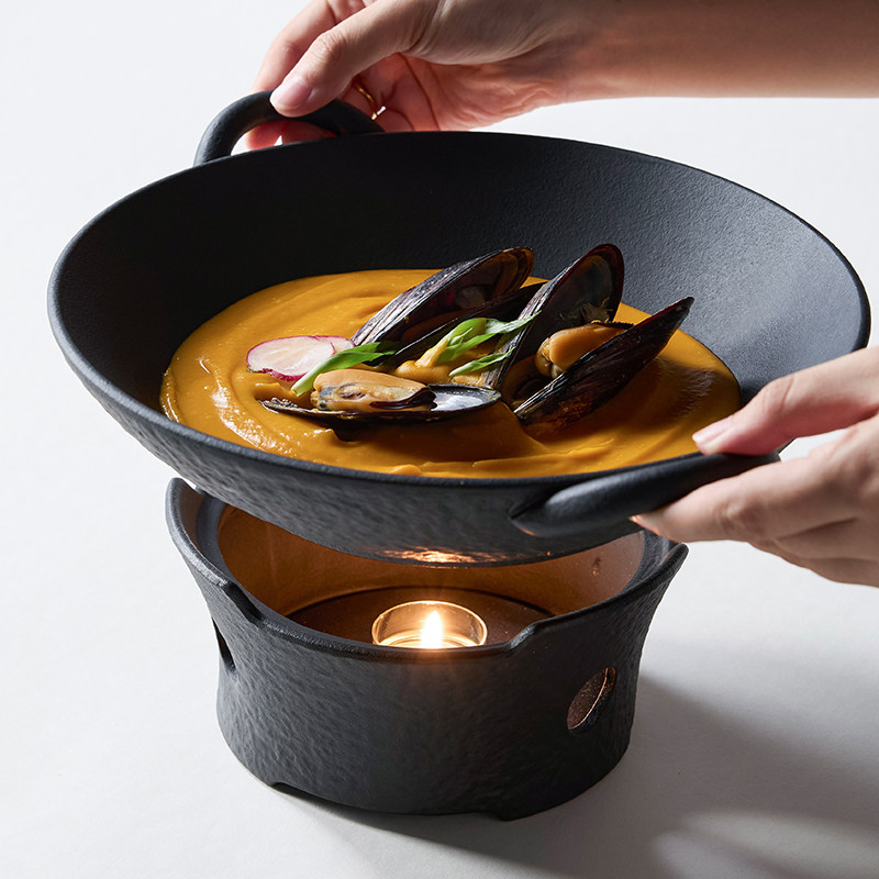 米立风物高颜值明炉双耳盘私房菜加热保温炉干锅鱼盘酒店特色餐具