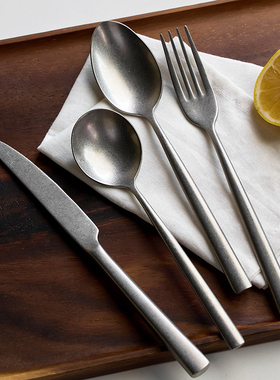 米立风物复古不锈钢西餐餐具套装做旧ins风牛排专用刀叉勺三件套