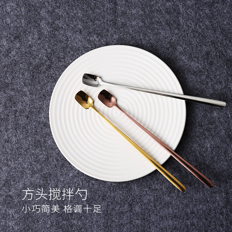 米立风物 304不锈钢长柄小勺咖啡勺子搅拌勺方头冰勺小长勺家用勺