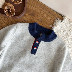 胡氏纯羊绒加厚保暖贴身童装儿童宝宝针织男孩轻柔半门襟圆领毛衣