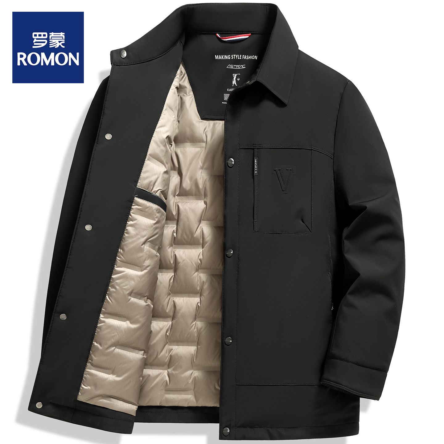 罗蒙男士轻薄羽绒服2025新款轻便冬季外套商务翻领休闲上衣男冬装