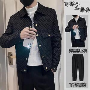 2023新款英伦男士外套春秋夹克季潮牌男装一套高级感秋装休闲套装