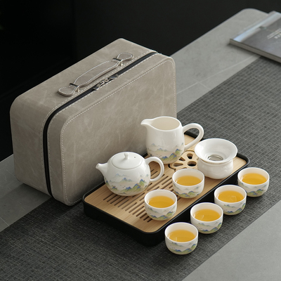 高档羊脂玉功夫茶具套装家用泡茶壶白瓷盖碗茶杯整套办公礼盒LOGO