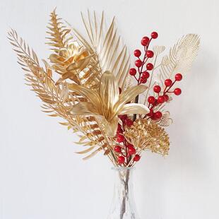 仿真花发财果红果金色年宵花福桶配件柿柿如意银杏叶尤加利乔迁花