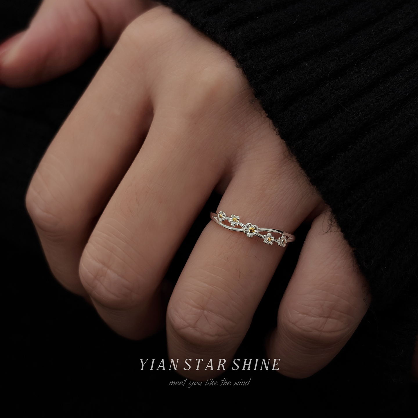 S925纯银桃花戒指女小众设计