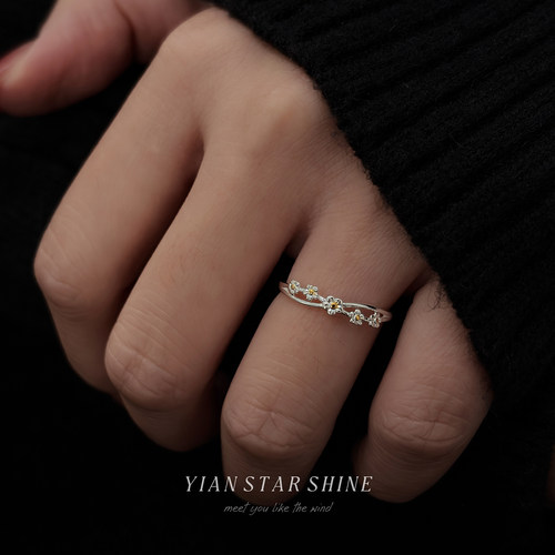S925纯银桃花戒指女小众设计