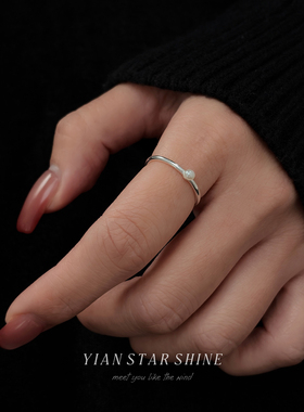 小众设计S925纯银珍珠素圈戒指冷淡风女款轻奢指环简约开口食指戒