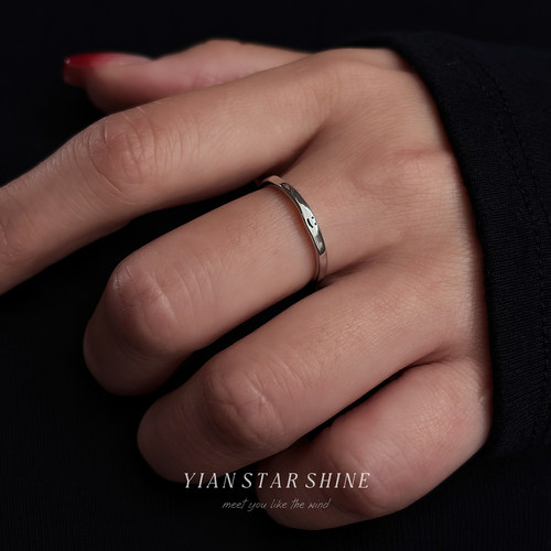 S925纯银微笑开口戒指女小众