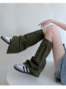 绿色工装堆堆袜套女秋小众设计亚文化Y2K腿套喇叭阔腿小腿袜子潮