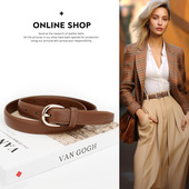 带新款 半身裙牛仔裤 饰配阔腿裤 皮带女生真皮牛皮咖色百搭宽腰带装