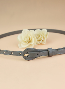 女士细腰带打结皮带灰色针扣真皮头层牛皮百搭休闲配连衣裙子裤带