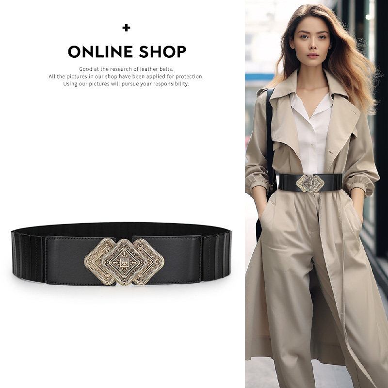 腰封女真皮头层牛皮黑色百搭宽腰带装饰配毛衣裙大衣弹力松紧皮带