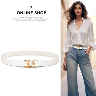 带 饰配裙牛仔裤 皮带女真皮牛皮白色简约高级感宽腰带ins风夏季 装