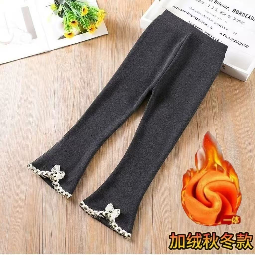 女童裤子秋冬加绒喇叭裤宝宝冬天裤子加厚保暖儿童一体绒打底裤