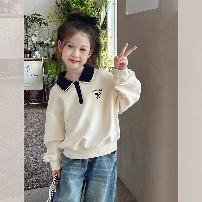 女童卫衣春款女宝宝长袖翻领上衣秋季中大童POLO衫女孩衣服春秋款