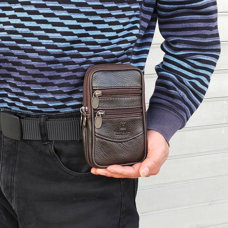 真皮裤腰带钱包男挂老年人装手机的腰包三层手机袋子跨腰防水绑腰
