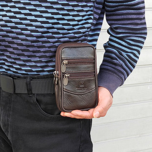 真皮裤腰带钱包男挂老年人装手机的腰包三层手机袋子跨腰防水绑腰