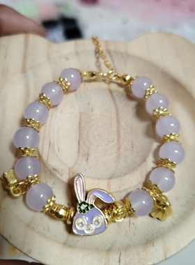 8mm琉璃珠纯手工DIY手串兔子古法金手链女轻奢高级感原创生日礼物