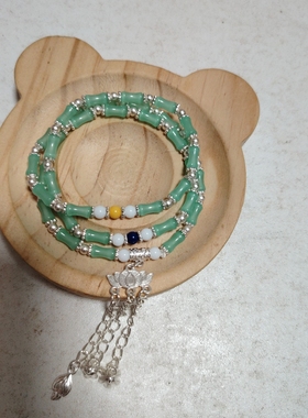 原创设计新中式古风绿色竹节DIY纯手工三圈手链手饰手串高级618
