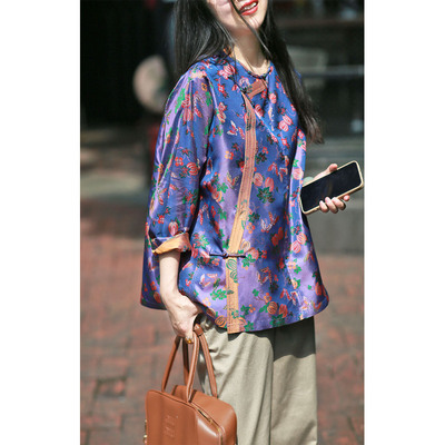 画子行山水《瓜瓞延绵》原创国粹蜀锦双面异色中式衣开襟手工盘扣