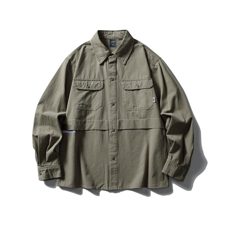 双口袋日系工装衬衫宽松衬衣