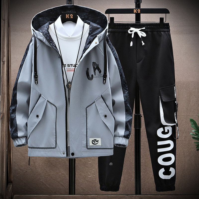 春秋季帅气夹克套装12岁男孩15初高中学生13青少年14大童休闲外套