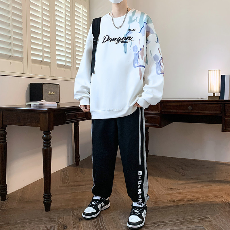 13初高中学生长袖t恤14男孩帅气春装15岁大童16潮流圆领卫衣套装