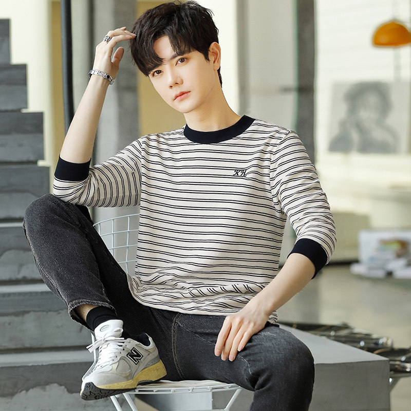 秋款13青少年纯棉宽松长袖T恤12岁男孩14初中学生15大童圆领卫衣