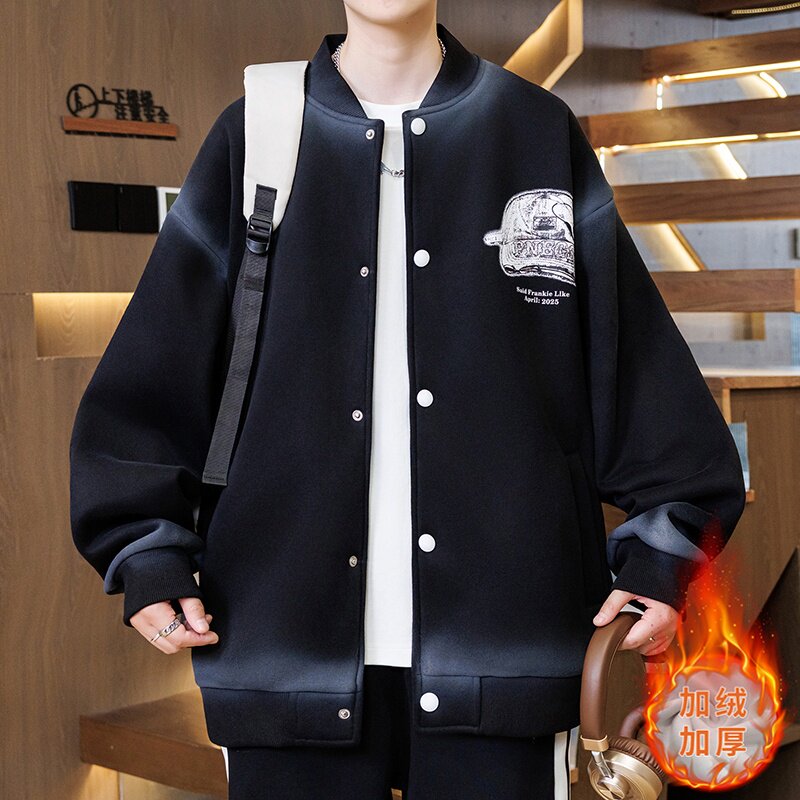 冬季卫衣开衫男孩13初中学生14岁青少年15大童加绒加厚棒球服外套