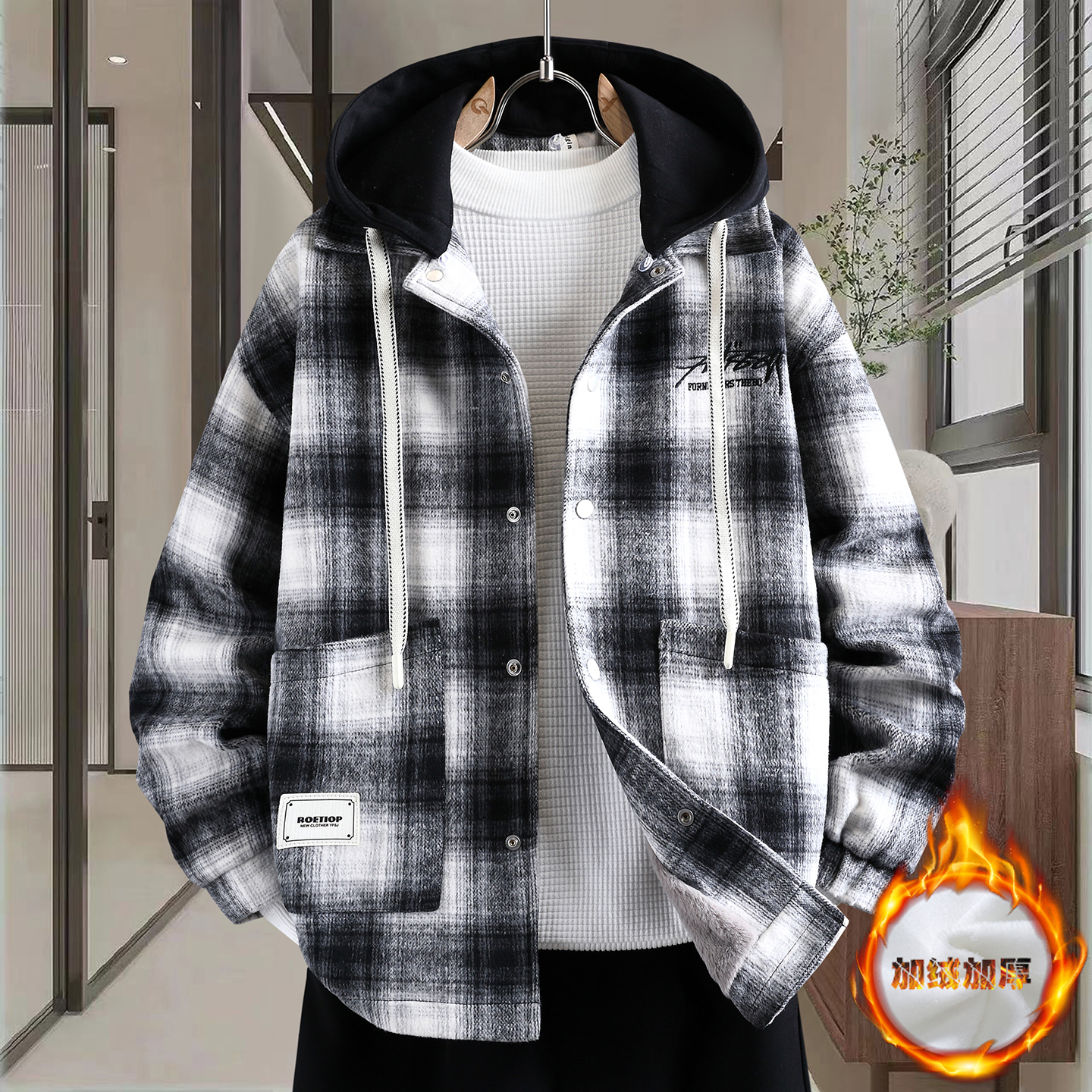 冬季加绒加厚牛仔棉衣牛子派克服