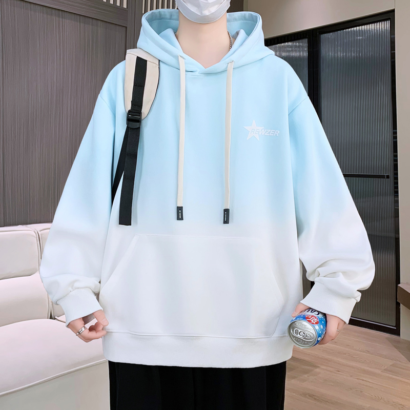 春秋款长袖t恤男孩渐变连帽卫衣