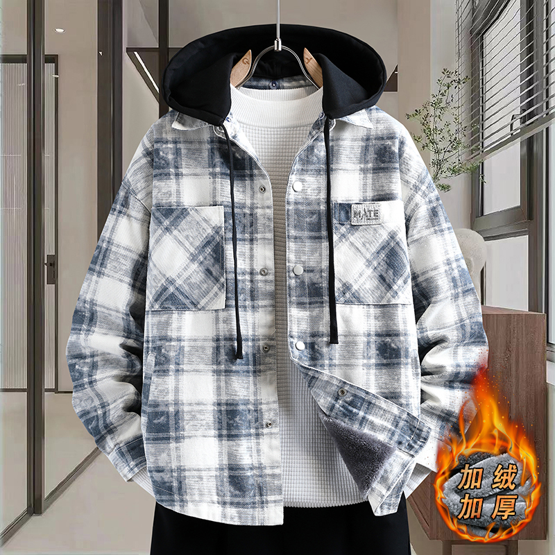 青少年冬季加绒加厚宽松牛仔外套