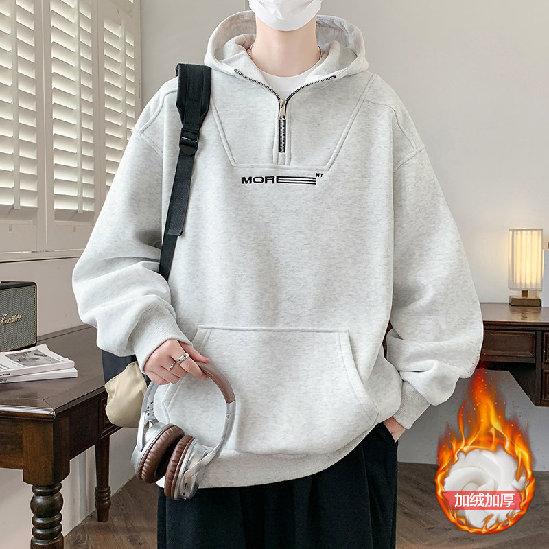 冬季潮流加绒加厚卫衣男孩15岁初高中学生13青少年14大童帅气上衣