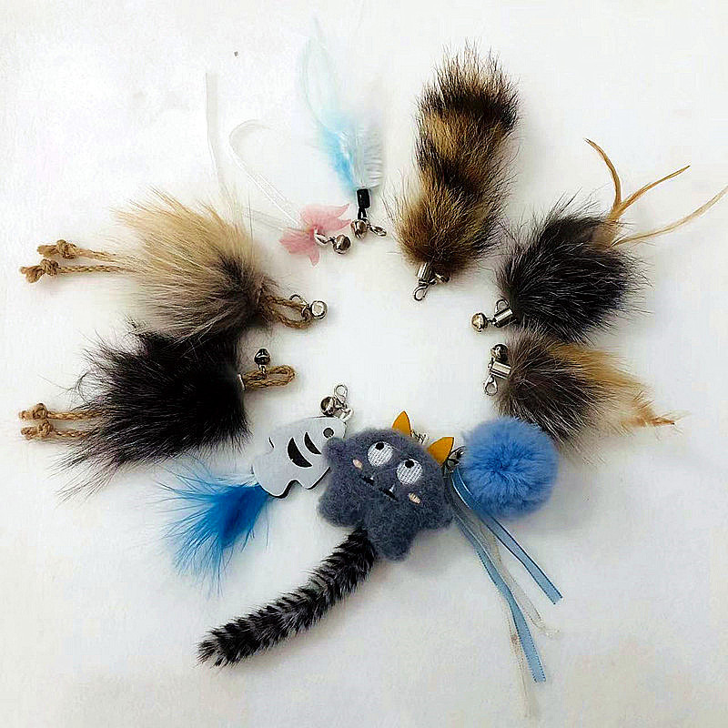 跨境专供逗猫棒猫咪自嗨狐狸羽毛 尾巴耐咬剑麻啃咬玩具替换头