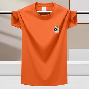 冰丝索罗娜棉短袖 运动上衣夏季 橙色青少年宽松半袖 T恤男休闲薄款