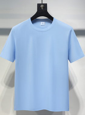夏季冰丝索罗娜棉短袖T恤男蓝色休闲运动上衣新款加大码纯色半袖