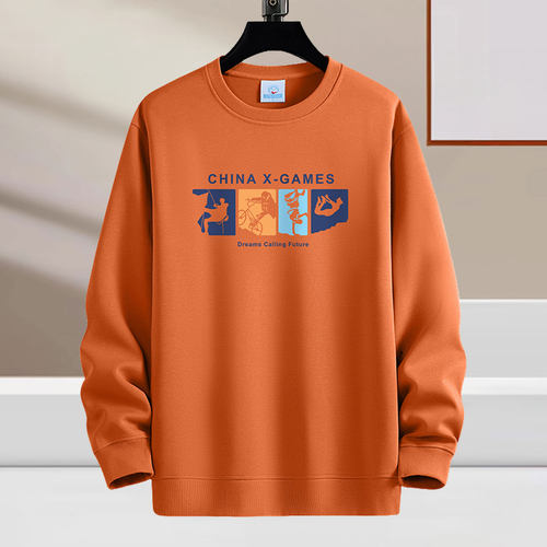 橙色圆领卫衣男秋冬高品质