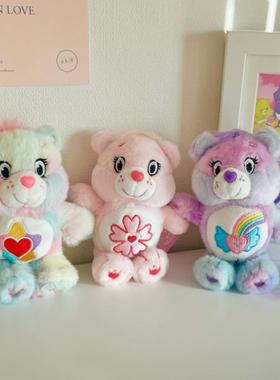 韩国代购Carebears彩虹爱心限量紫色扎染小熊挂件公仔玩偶礼物女