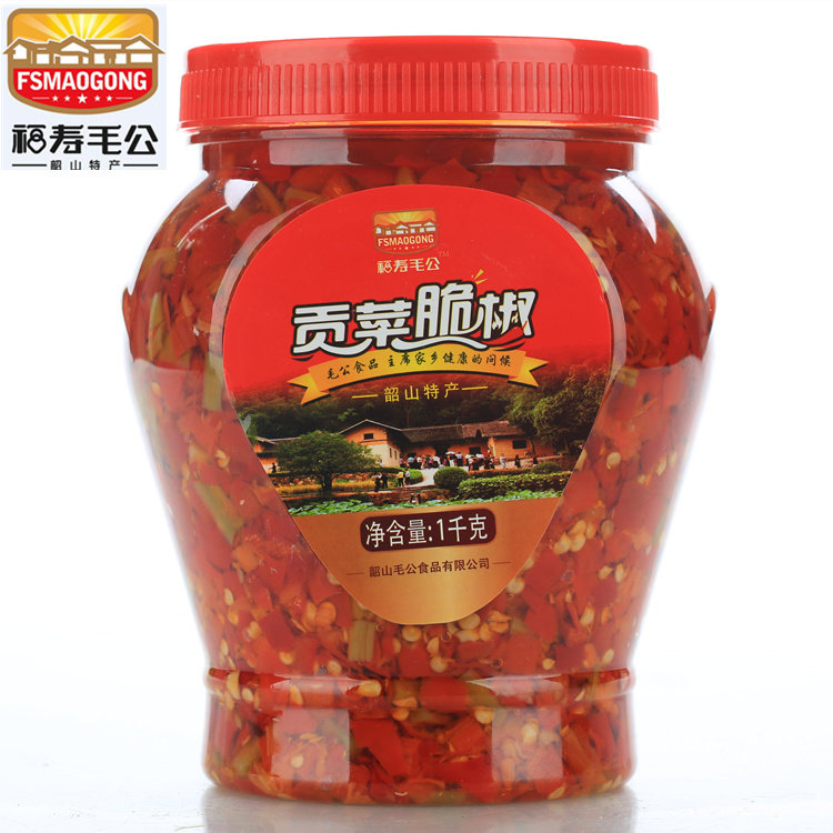湖南剁椒福寿毛公贡菜脆椒1000g辣椒酱毛公食品韶山特产鱼头辣椒