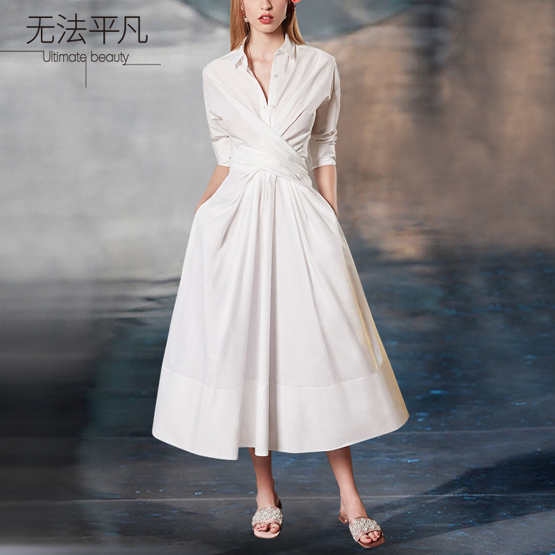 小众设计【无法平凡】甄选定制职场范气质白色束腰修身连衣裙女装