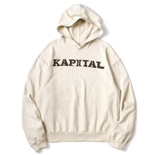 24AW KAPITAL 平田和宏 日系休闲纯棉保暖字母印花做旧连帽卫衣
